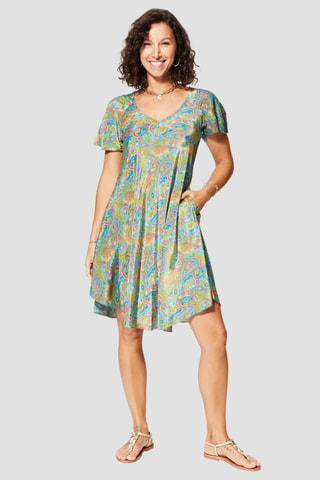 Robe midi - Bleu, vert et orange