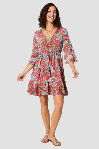 Robe patineuse - Beige, rouge et rose