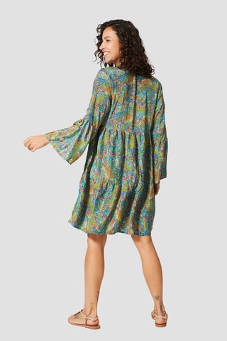 Robe volantée - Vert et jaune