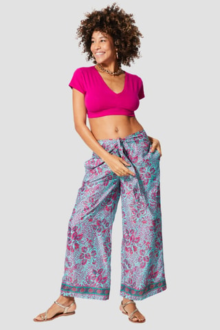 Broek Wide Legs - Blauw en roze