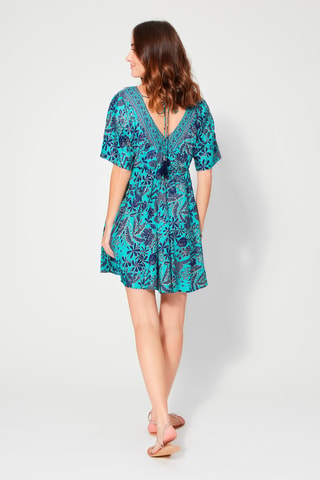 Robe fleurie - Beige et bleu