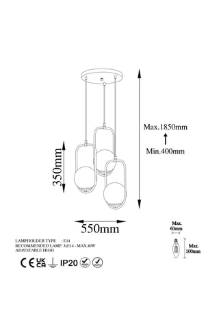 Suspension Skew - Doré et noir - 3 x 40 W