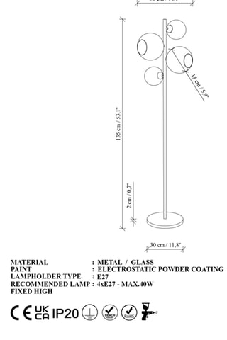 Lampadaire Benek - Noir - 4 x 40 W