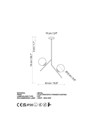 Suspension - Doré - 2 x 40 W