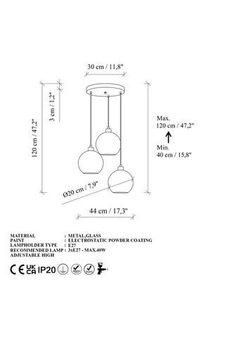 Suspension - Vert - 3 x 40 W