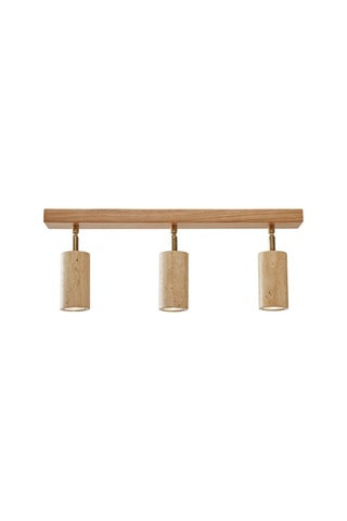 Suspension en travertin avec revêtement en bois - Naturel - 3 x 10 W