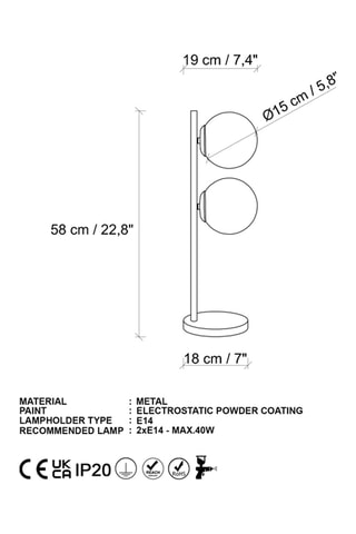 Lampe de table - Noir - 2 x 40 W