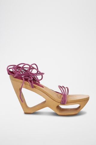 Sandali con zeppa in pelle scamosciata di vitello - Rosa