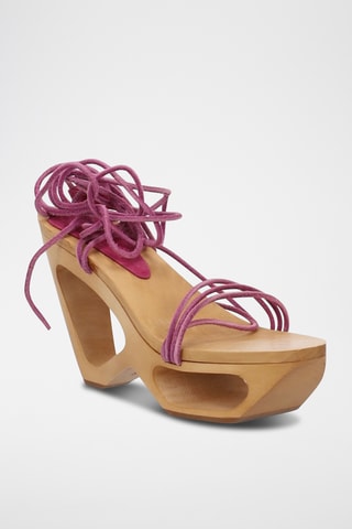 Sandali con zeppa in pelle scamosciata di vitello - Rosa