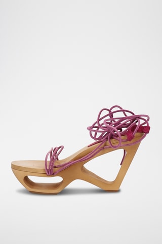 Sandali con zeppa in pelle scamosciata di vitello - Rosa