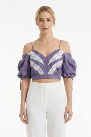 Crop top in seta - Nero