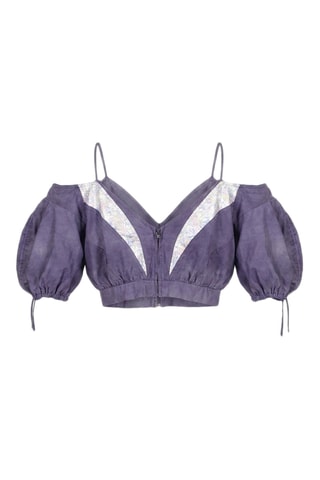 Crop top in seta - Nero