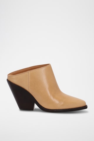 Ciabatte con zeppa in pelle - Beige