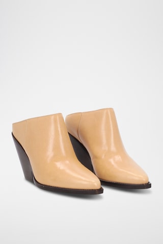 Ciabatte con zeppa in pelle - Beige