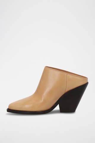 Ciabatte con zeppa in pelle - Beige
