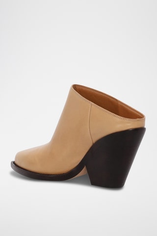 Ciabatte con zeppa in pelle - Beige
