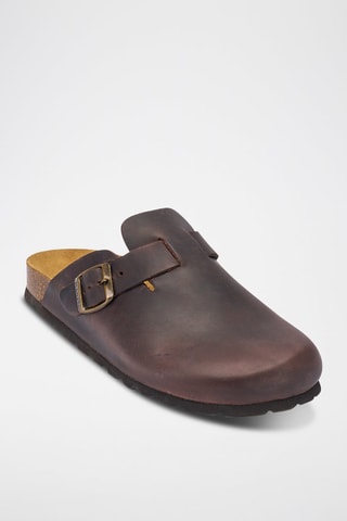 Sabot in pelle Noe - Marrone, nero e dorato