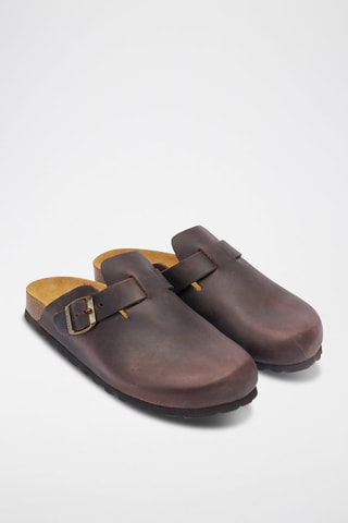 Sabot in pelle Noe - Marrone, nero e dorato