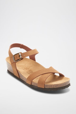 Sandali con zeppa in ecopelle Sara - Marrone