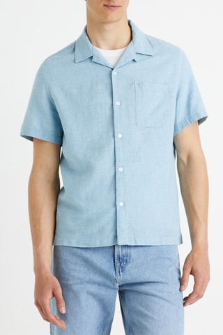 Camicia regular in lino - Blu