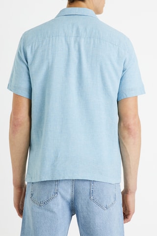 Camicia regular in lino - Blu