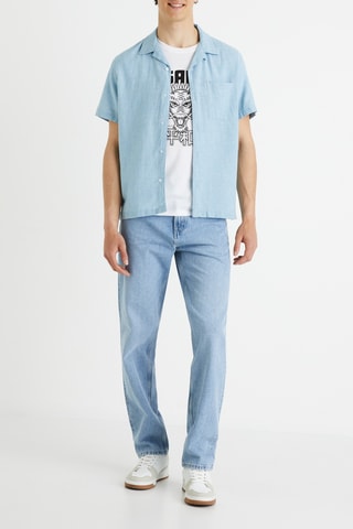 Camicia regular in lino - Blu