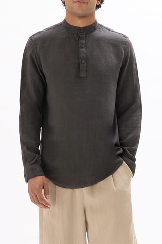 Camicia regular in lino - Grigio scuro