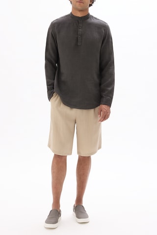 Camicia regular in lino - Grigio scuro