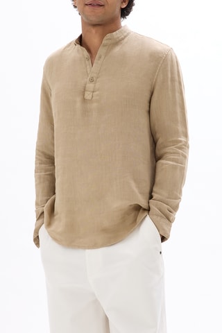 Camicia regular in lino - Beige