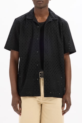 Camicia regular in sangallo - Nero