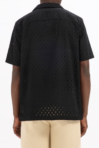 Camicia regular in sangallo - Nero