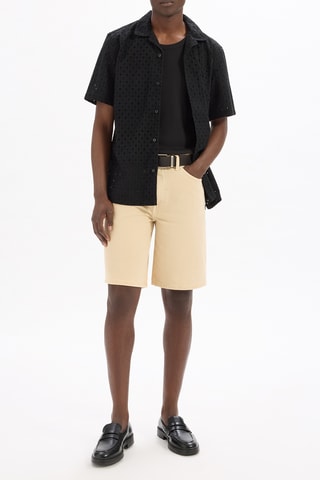 Camicia regular in sangallo - Nero