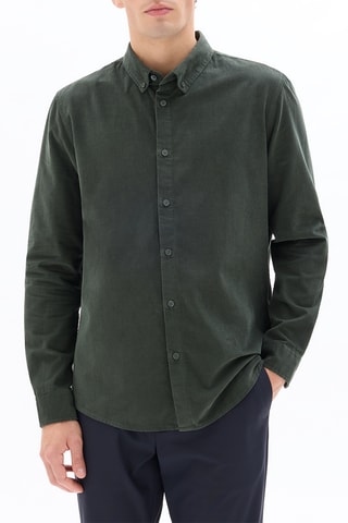 Camicia regular in velluto - Verde scuro