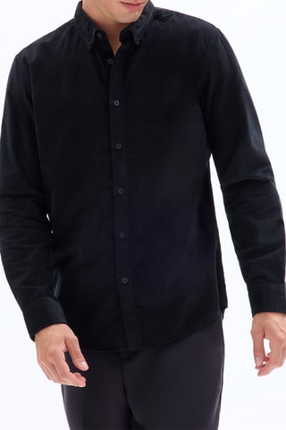 Camicia regular in velluto - Nero