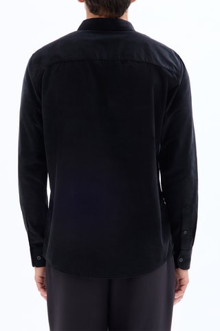 Camicia regular in velluto - Nero