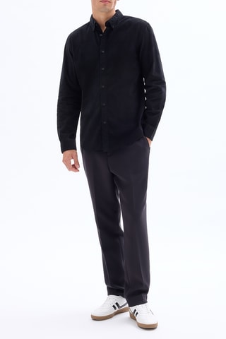 Camicia regular in velluto - Nero