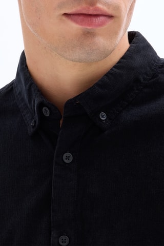 Camicia regular in velluto - Nero