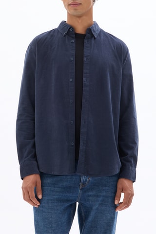 Camicia regular in velluto - Blu
