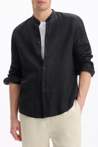 Camicia regular in lino - Nero
