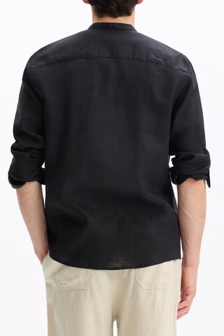 Camicia regular in lino - Nero
