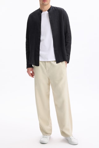 Camicia regular in lino - Nero