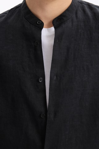 Camicia regular in lino - Nero