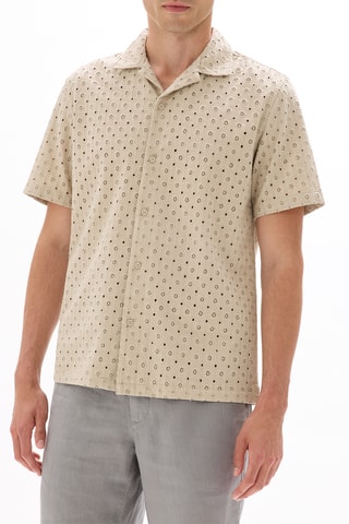 Camicia regular in sangallo - Beige