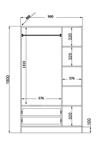 Armoire 3 portes et 2 tiroirs Rb-066 - 90 x 45 x 180 cm