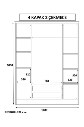 Armoire 4 portes - 140 x 182 x 52 cm