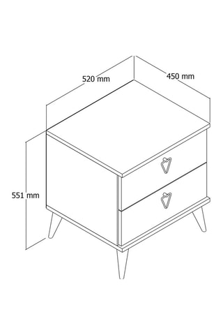 Table de chevet 2 tiroirs Versa - 52 x 55,1 x 45 cm