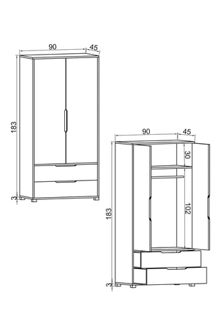 Armoire 2 portes Flora - 90 x 183 x 45 cm