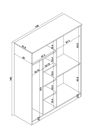 Armoire 4 portes Kardelen - 140 x 180 x 51,8 cm