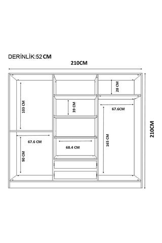 Armoire 6 portes - 210 x 210 x 52 cm