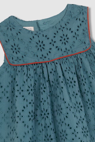 Jurk en Bloomer met Engelse borduursels - Turquoise
